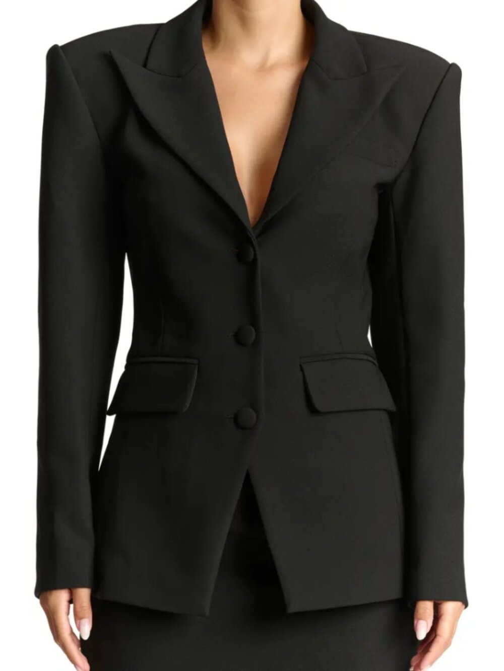 Naked Wardrobe Fitted Blazer Black Peak Lapel Single Breasted Career Size M NWT